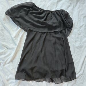 R. J Story Black One Shoulder Shift Side Zip Mini Dress